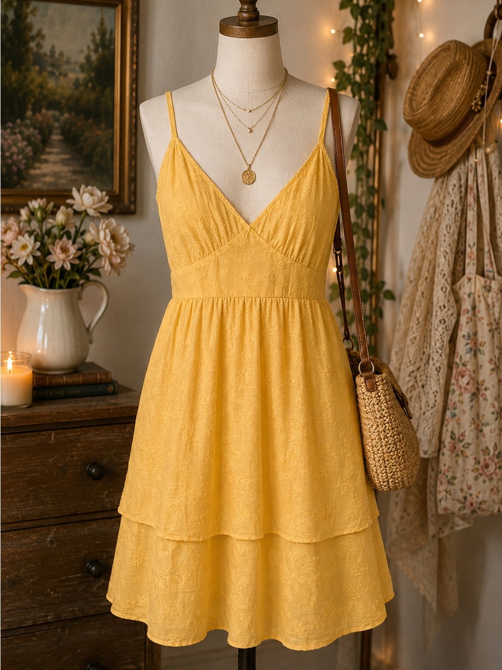 Wild Fable Yellow Textured Tiered Mini Dress NWT Size Large
